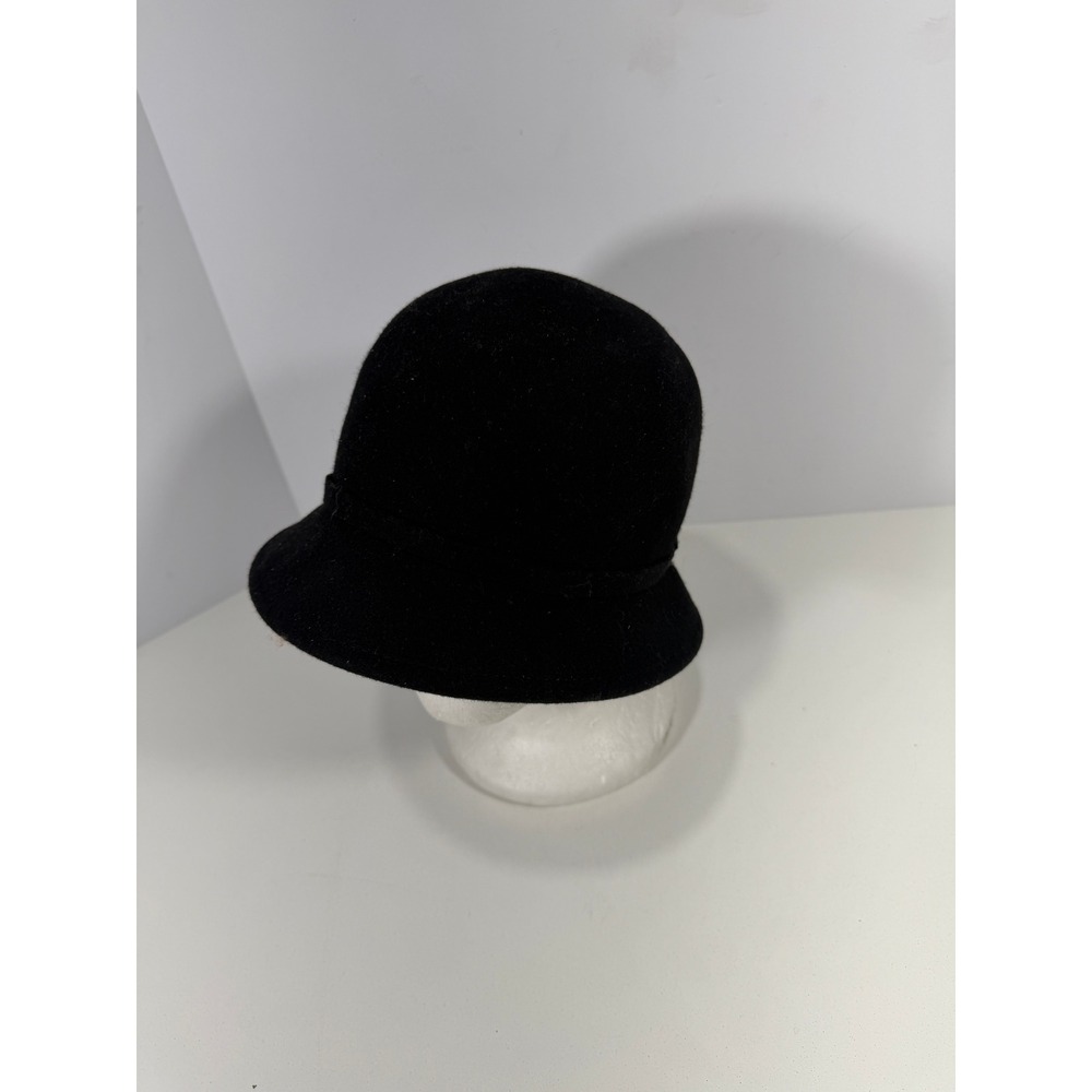 Nine West Black 100% Wool Cloche Hat with Floral Accent Vintage Style Accessory